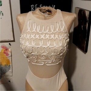 Concepts Sirena Vintage Elegant Cream Bodysuit w Textured Ribbon Design sz10 EUC